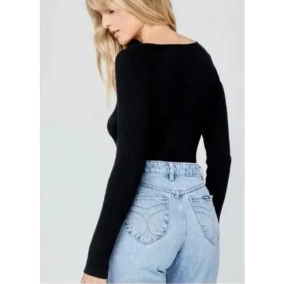 L Space Camryn Black Ribbed Long Sleeve Knit Top size XS - Picture 2 of 10